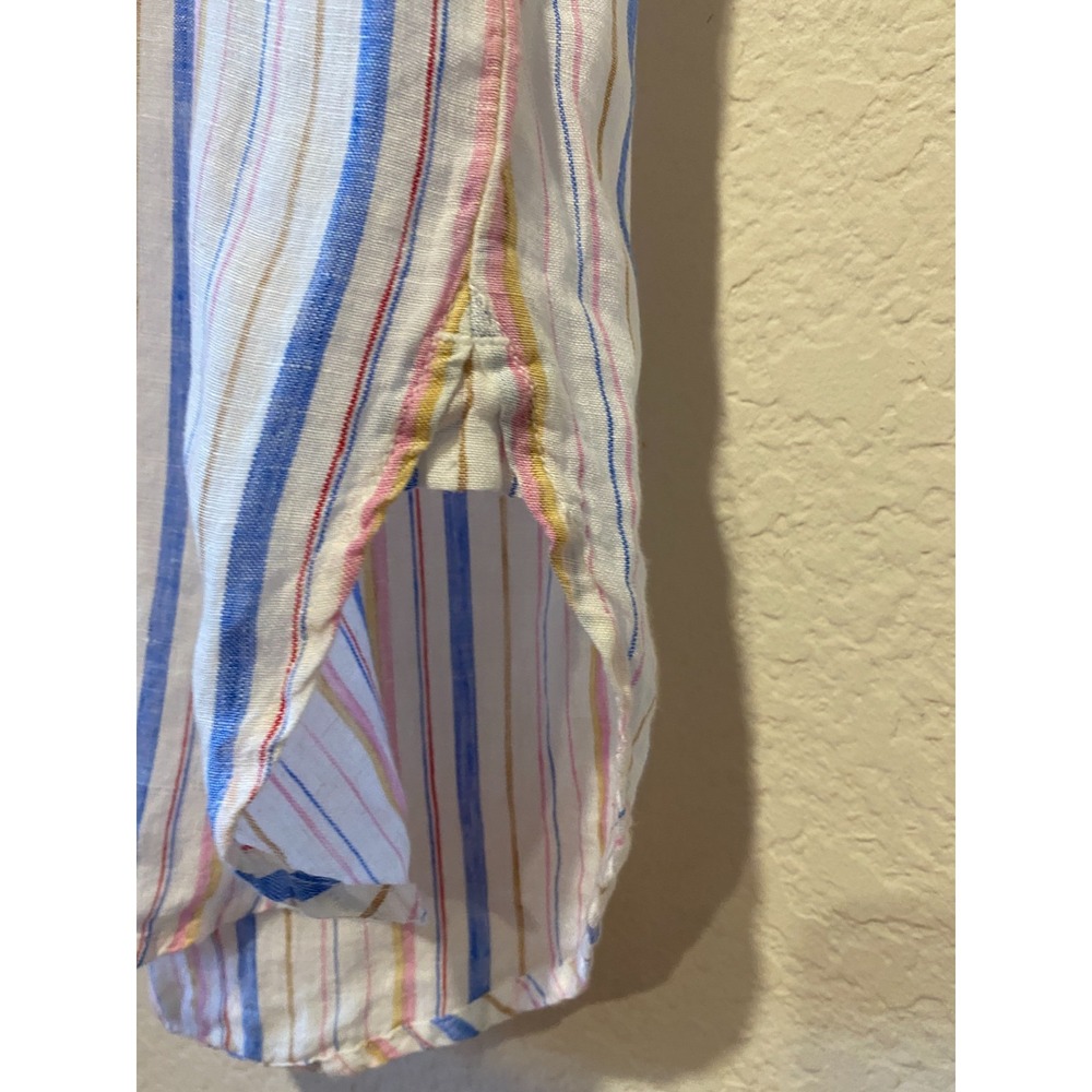 Gap Multicolor Stripe Boyfriend Tunic Shirt Size XS Rainbow 100% Linen Beach - Picture 5 of 11